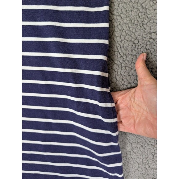 Lands End Shirt Dress M Blue Striped Short Roll Tab Sleeve Stretch Pockets! - Picture 6 of 13